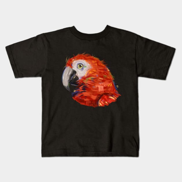 Artistic Red Parrot Kids T-Shirt by Claire Lin